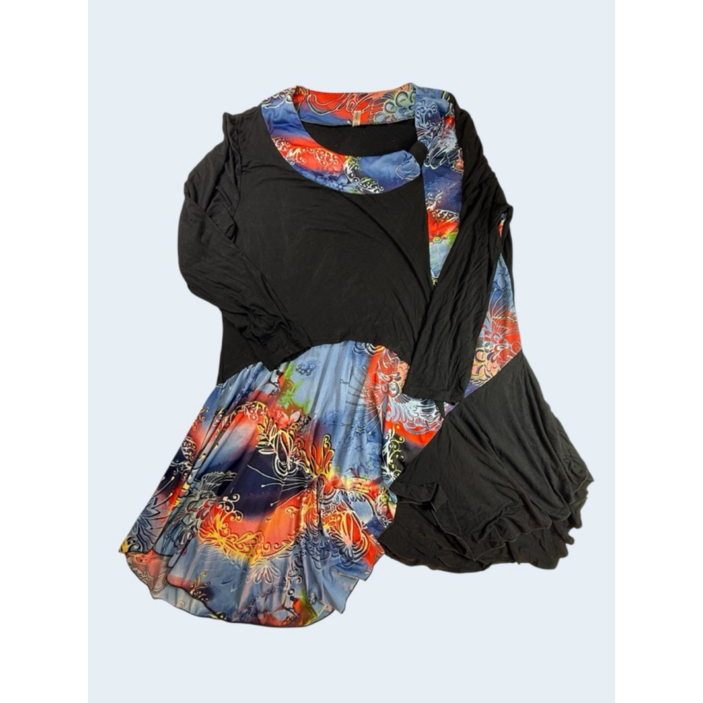 Rosegal Casual Dressy Boho Floral Tunic Top Black Multicolor Size 24